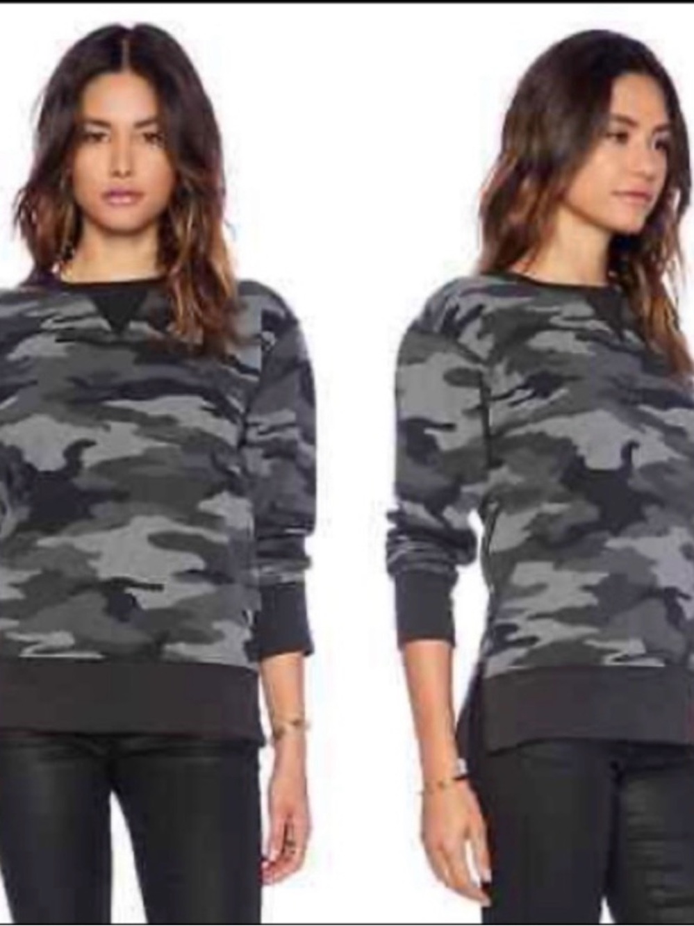 Current/Elliott the Stadium with Zips Distressed Black Camo Crewneck Sweatshirt
